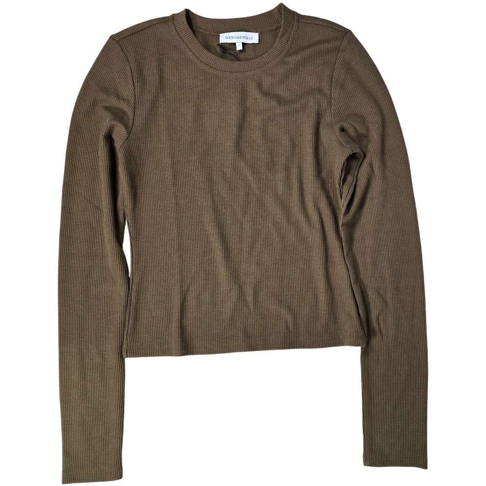 WeWoreWhat Fitted Waffle Crewneck Long Sleeve Top Kangaroo L NWT